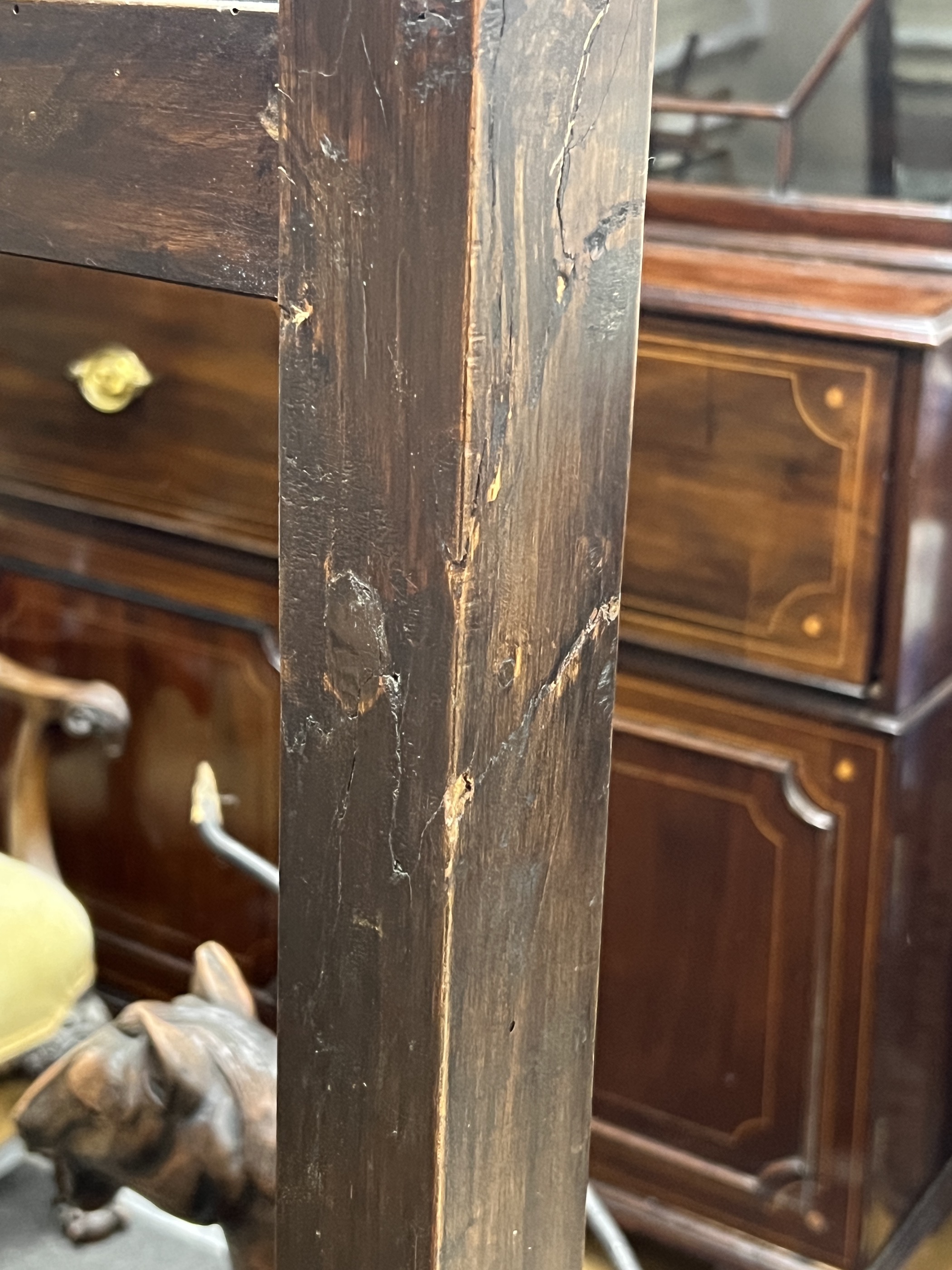 A late Victorian pine and beech artist's studio easel, width 62cm, height 180cm